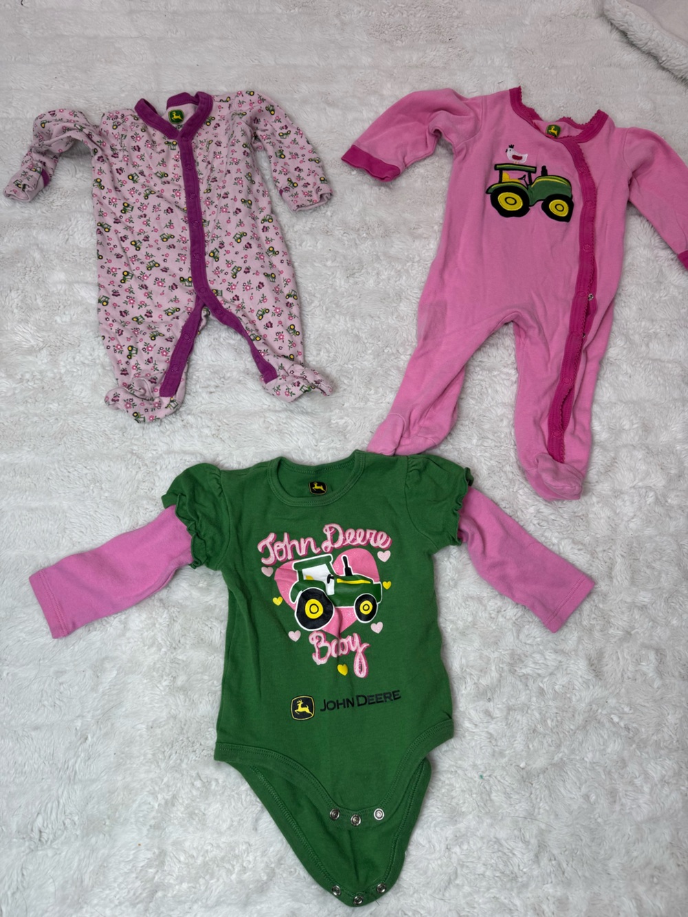 John Deere Green & Pink Baby One-Piece Bodysuit Bundle